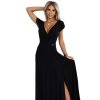 411-12 Trblietavé dlhé šaty s výstrihom CRYSTAL  - čierne