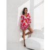 Dámske krátke šaty ANNA - červené kvety na ružovom