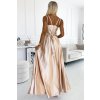 498-5 Dlouhé saténové šaty s výstřihem a dvojitými ramínky - zlaté (Veľkosť S)