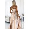 498-5 Dlouhé saténové šaty s výstřihem a dvojitými ramínky - zlaté (Veľkosť S)