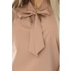 140-27 Business halenka s dlouhými rukávy a vázáním vpředu – MOCHA MOUSSE (Veľkosť XS)