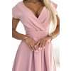 348-9 SCARLETT rozšířené šaty s výstřihem - práškově růžové (Veľkosť M)