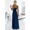 498-1 Dlouhé šaty s výstřihem a dvojitými ramínky - tmavě modrá se třpytkami (Veľkosť S)