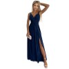 498-1 Dlouhé šaty s výstřihem a dvojitými ramínky - tmavě modrá se třpytkami (Veľkosť S)