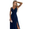 498-1 Dlouhé šaty s výstřihem a dvojitými ramínky - tmavě modrá se třpytkami (Veľkosť S)