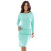 189-12 Mikinové šaty s dlouhým rukávem a kapsami – pohodlný střih s hlubokým výstřihem vzadu – mátově modré (Veľkosť S)