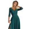 309-5 Elegantné dlhé čipkované šaty s výstrihom AMBER - zelené