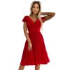 425-9 Elegantné šaty s výstrihom a krátkymi rukávmi MATILDE - červené s trblietkami