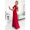 411-2 Trblietavé dlhé šaty s výstrihom CRYSTAL - červené
