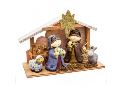 Vánoční ozdoba Narození/Betlém Vícebarevný Dřevo Keramický 27,5 x 12 x 20 cm (4 Kusy)