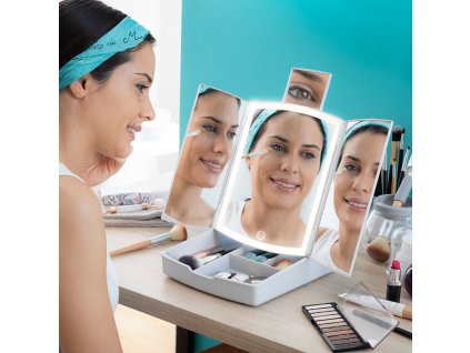 Skladacie LED zrkadlo 3 v 1 s organizérom na make-up Panomir