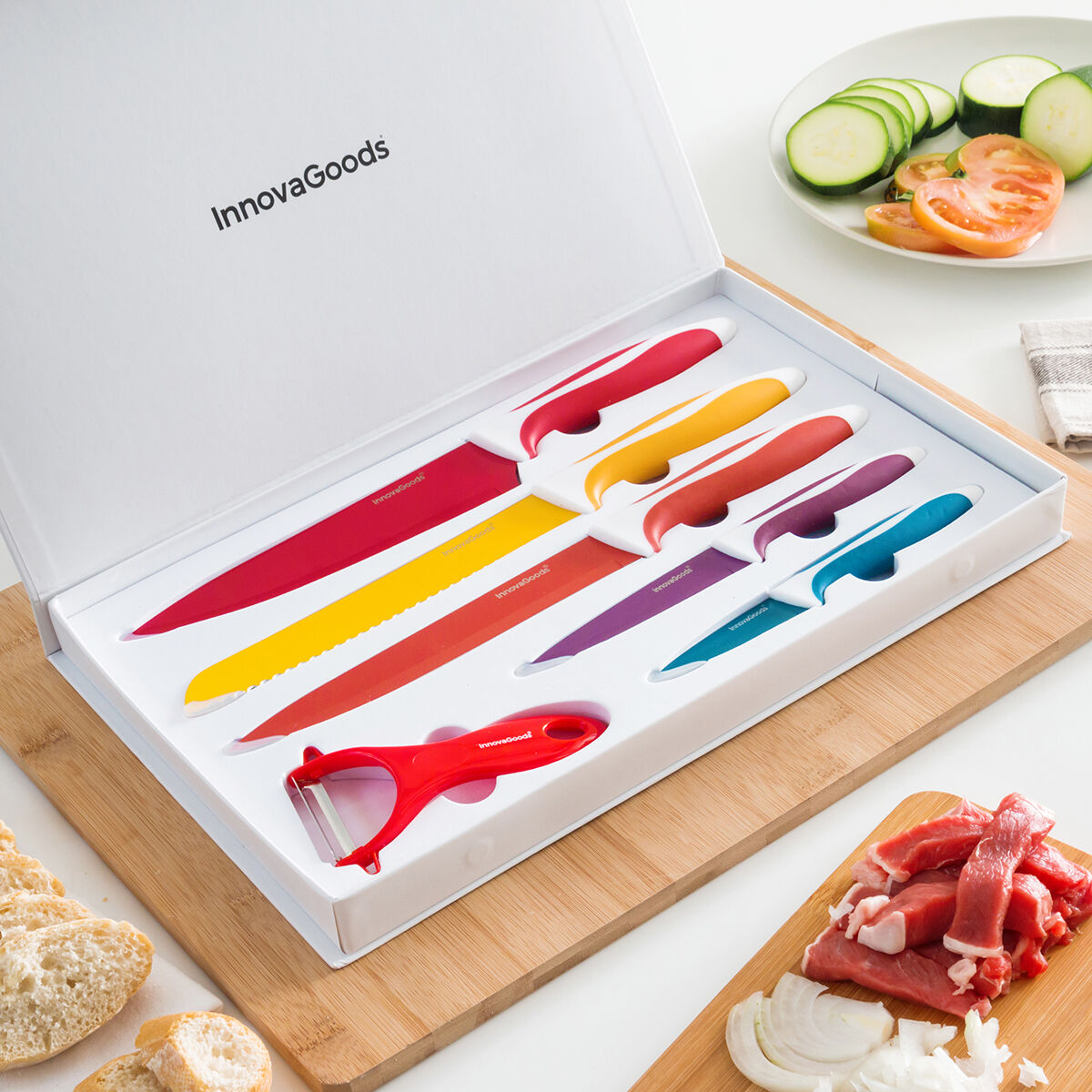 InnovaGoods Sada Keramických Nožov so Škrabkou Knoolvs 6 ks