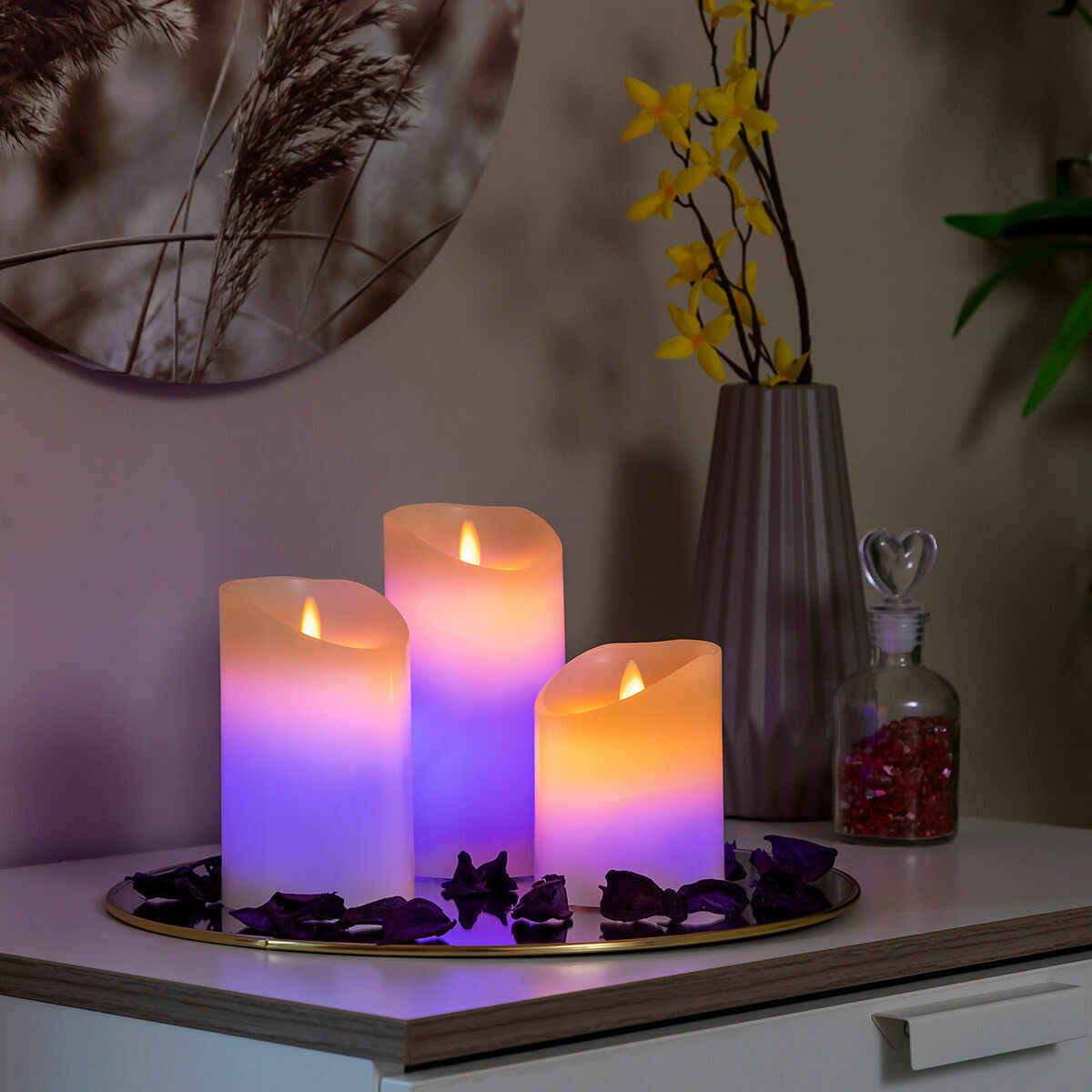 Viacfarebné sviečky LED s efektom plameňa a diaľkovým ovládaním Lendles - 3 ks - InnovaGoods