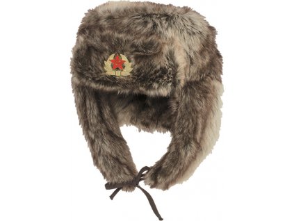 Beranice zimní ruská čepice ušanka SHAPKA s odznakem imitace kožešiny Mil-Tec® hnědá (Vyberte velikost S(55-56cm))