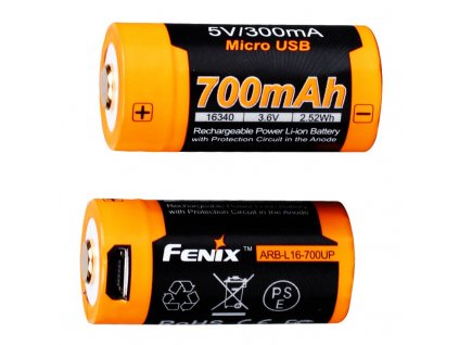 Akumulátor (nabíjecí USB baterie) Fenix RCR123A / 16340 (Li-Ion) Micro-USB