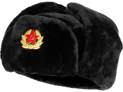 Čepice beranice zimní ruská ušanka s odznakem černá (Vyberte velikost S(54-55cm))