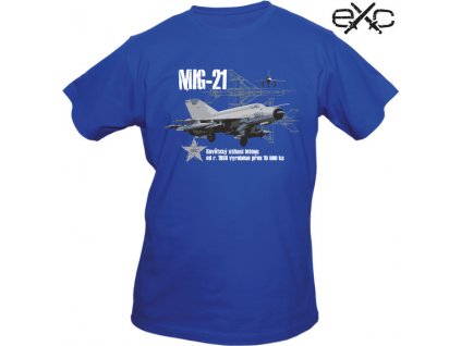 Triko s potiskem MIG-21 sovětský stíhací letoun Mikojan-Gurevič modré EXC®