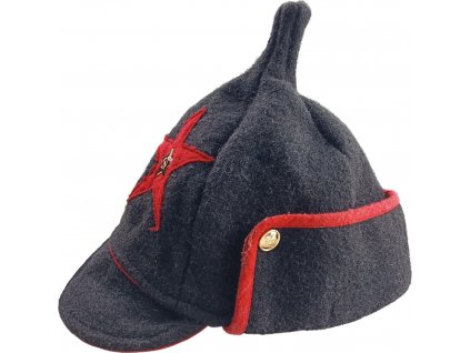 Čepice s odznakem Budenovka Rusko zimní černá