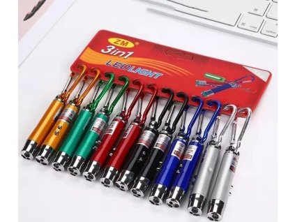 Mini svítilna na klíče 3v1  Led Laser UV světlo ZM® LEDLight