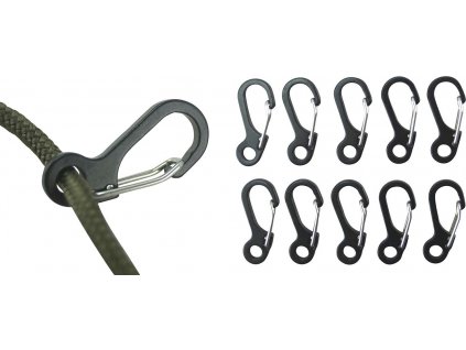 Karabina s očkem mini černá sada 10ks Paracord Carabiners Kombat® Tactical