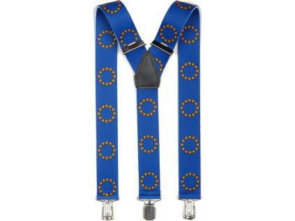 Kšandy kalhotové šle modré s potiskem - vlajky Evropská unie EU