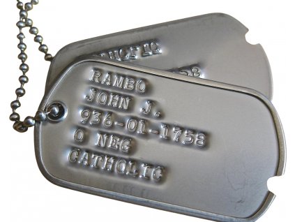 Identifikační známky US dog tags stříbrné WWII válečné repro - ražba ID známek