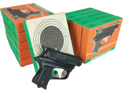 Automatická pistole s terčem a municí dětská retro hračka ČSSR originál