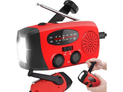 Rádiová svítilna (dobíjecí|solární|dynamo|powerbanka s USB) (Barva červená)