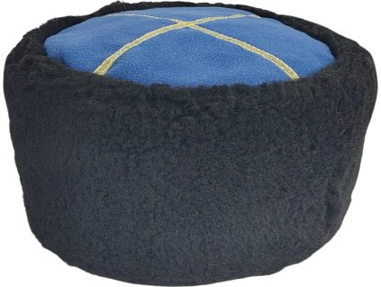 Čepice zimní Papakha z černé kožešiny s modrým vrškem (Velikost 55)