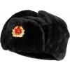 Čepice beranice zimní ruská ušanka s odznakem černá (Vyberte velikost S(54-55cm))