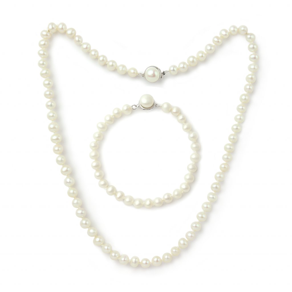 Perlová souprava pravé říční perly Aila , náhrdelník a náramek, bílá -  Tiniana