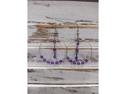 Náušnice kruhy fialové korálky Nové