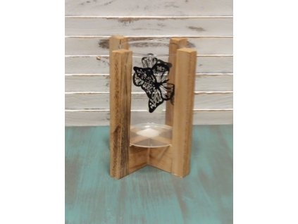 Svícen motýl dřevo/ sklo