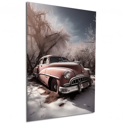 Růžové auto v zimě