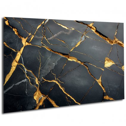 Abstraktní obraz Černý mramor a zlaté praskliny 3 2 blank side view