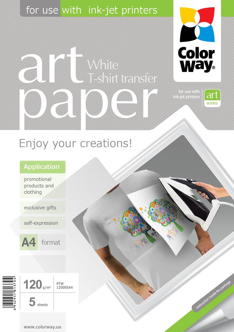 Nažehľovací papier CW na svetlý textil 120g/m²,A4,5ks