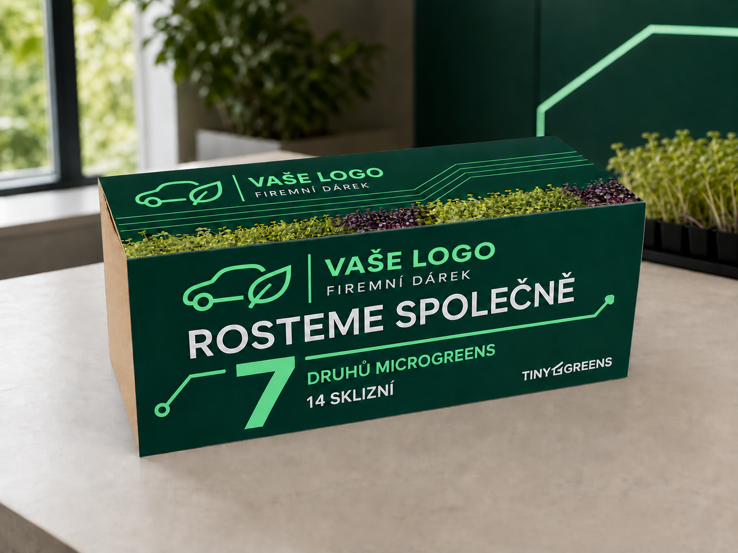 Ilustrační pěstební sada s nápisem Vaše logo: technický styl