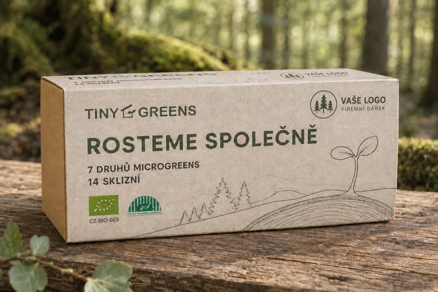 Ilustrační pěstební sada s nápisem Vaše logo: inspirace přírodou