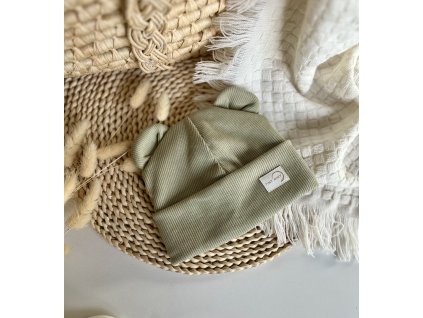 Čepička s oušky OLIVE GREEN