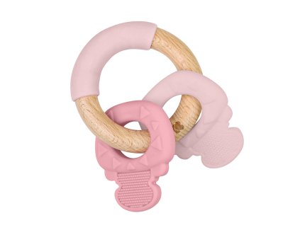 KikkaBoo Hryzátko silikón a drevo Keys Pink