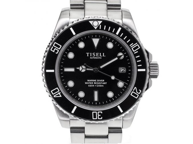 TISELL Automatic Diver Watch Black 40 mm, date without cyclops