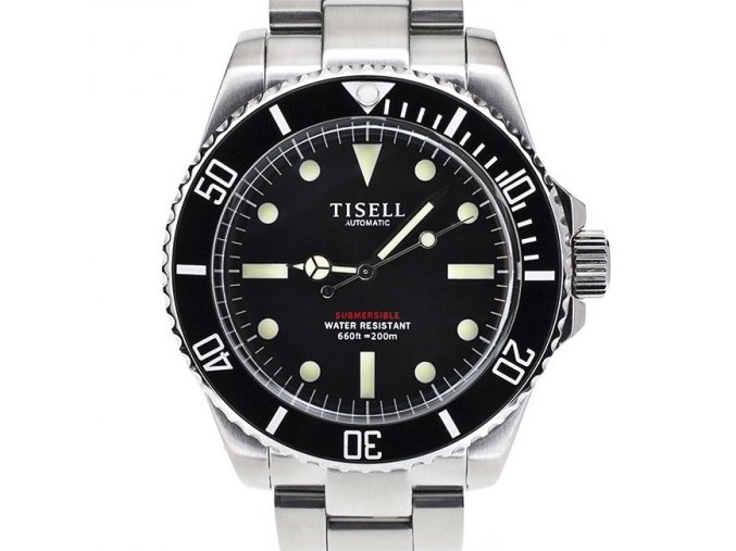 TISELL Automatic Vintage Submersible Diver Watch Black Without Date 40 mm