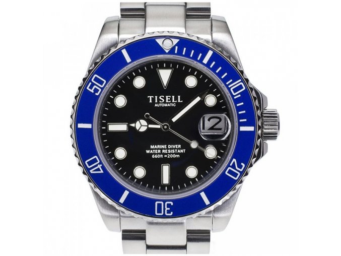 TISELL Automatic Diver Watch Blue Black with Cyclop 40 mm