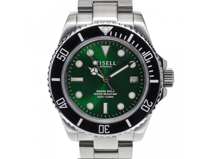 TISELL Automatic Diver Watch Black-Green Date 40 mm