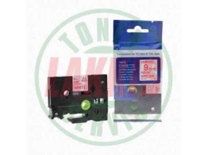 Lakkis toner páska za BROTHER TZE-222 - 9 mm bílá - červený tisk - kompatibilní