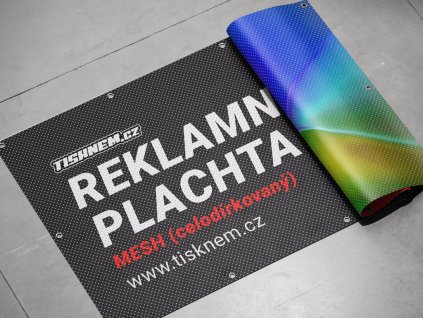 Reklamní plachta MESH (celodírkovaný), svařené okraje, oka co 50cm