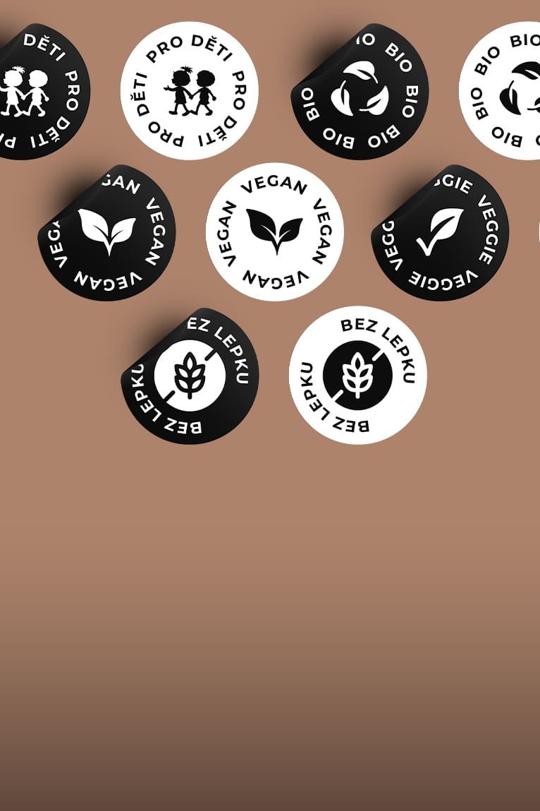 Mini samolepky Tiskolino, vegan, veggie, pro děti, bio, bez lepku