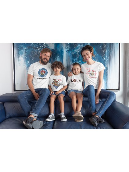 mockup of a beautiful family wearing t shirts in their home 28055