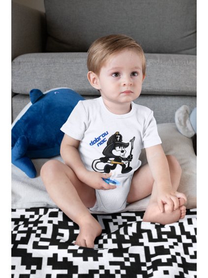 onesie mockup of a boy sitting on a sublimated blanket 30015