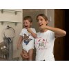 onesie mockup of a baby and his mom wearing a t shirt while brushing their teeth 29917